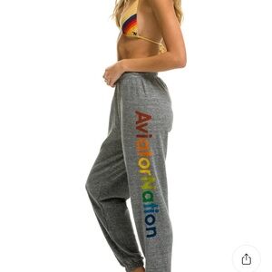 Aviator Nation Gray Sweatpants with Yellow Accent Label